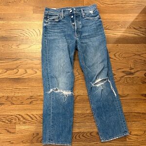 MOTHER Women's Blue Distressed Straight Jeans